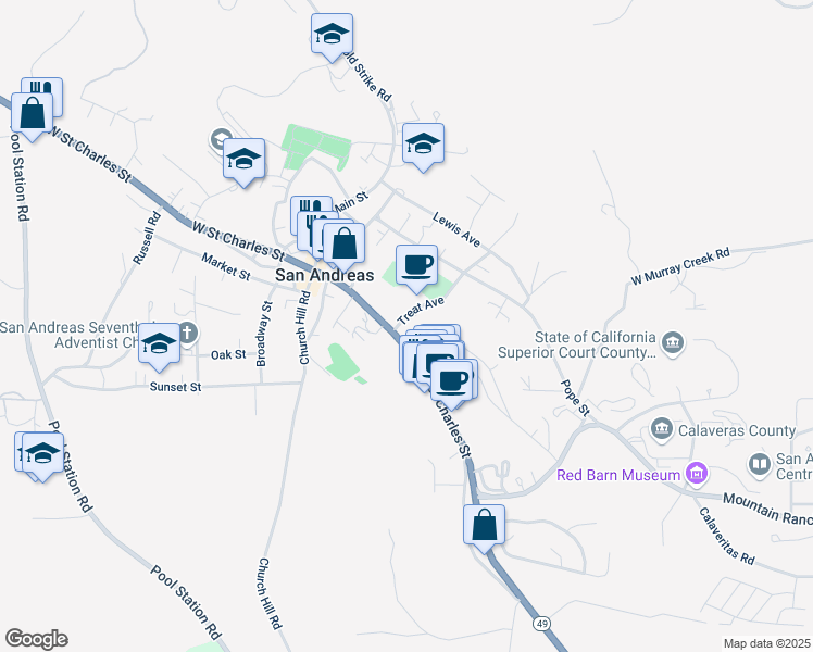 map of restaurants, bars, coffee shops, grocery stores, and more near Golden Chain Highway in San Andreas