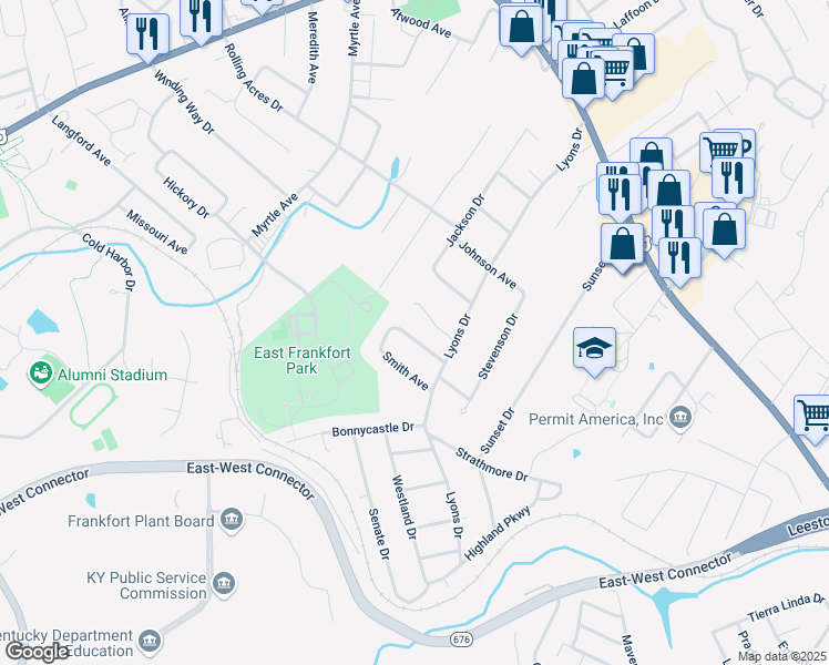 map of restaurants, bars, coffee shops, grocery stores, and more near 259 Beckham Avenue in Frankfort
