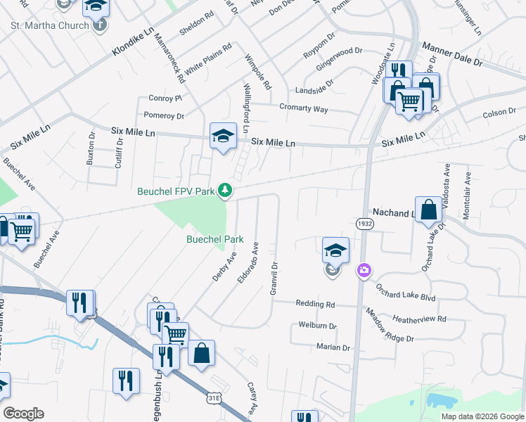 map of restaurants, bars, coffee shops, grocery stores, and more near 277 Eldorado Avenue in Louisville