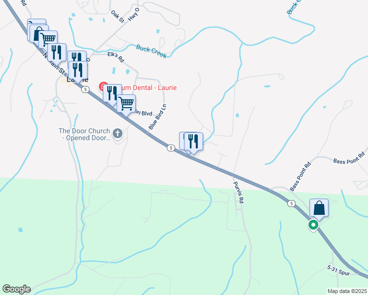 map of restaurants, bars, coffee shops, grocery stores, and more near 246-298 South Main Street in Gravois Mills