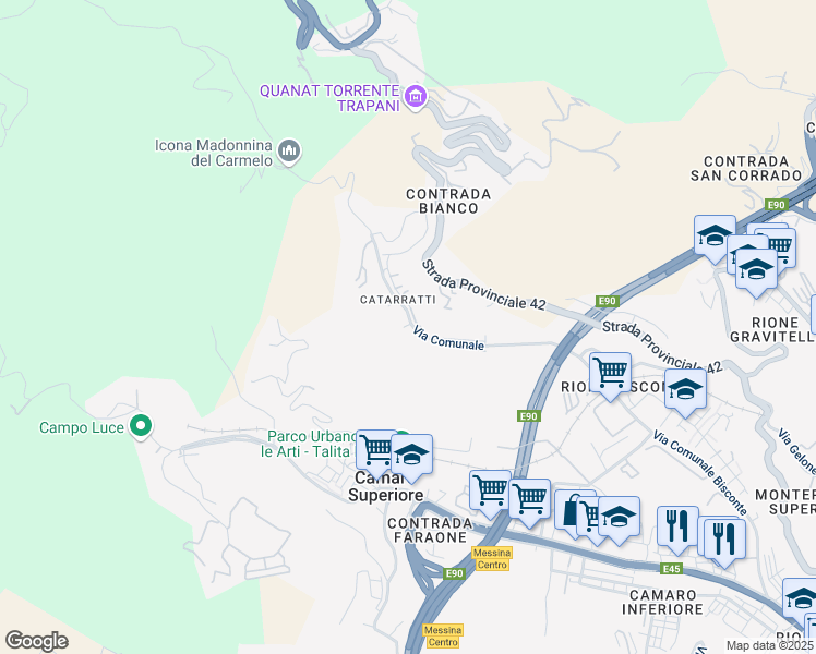 map of restaurants, bars, coffee shops, grocery stores, and more near 9 Via Cacace in Messina