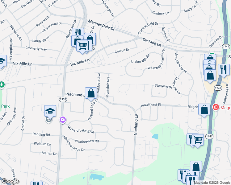 map of restaurants, bars, coffee shops, grocery stores, and more near 7407 Nachand Place Court in Louisville