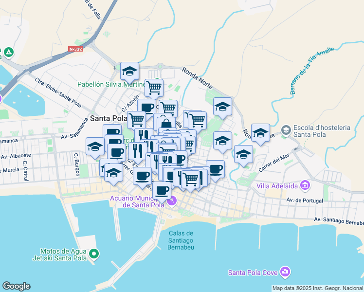 map of restaurants, bars, coffee shops, grocery stores, and more near 80 Carrer de Sant Antoni in Santa Pola