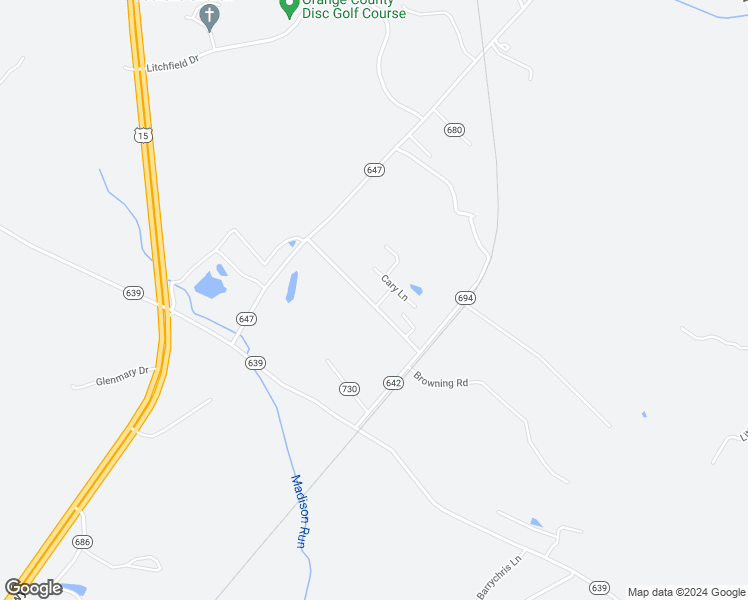 map of restaurants, bars, coffee shops, grocery stores, and more near 14222 Hicks Lane in Gordonsville