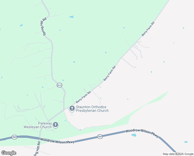 map of restaurants, bars, coffee shops, grocery stores, and more near 166 Berry Farm Road in Staunton