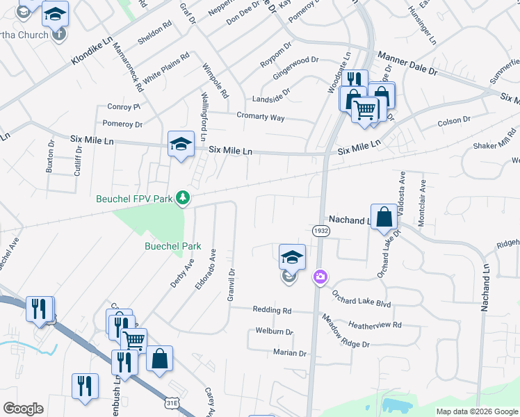 map of restaurants, bars, coffee shops, grocery stores, and more near 3710 Freestone Court in Louisville