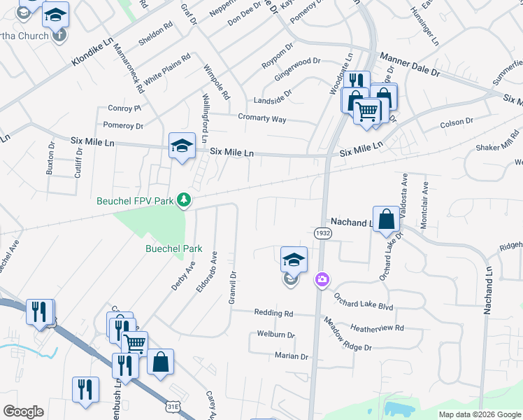 map of restaurants, bars, coffee shops, grocery stores, and more near 3710 Freestone Court in Louisville