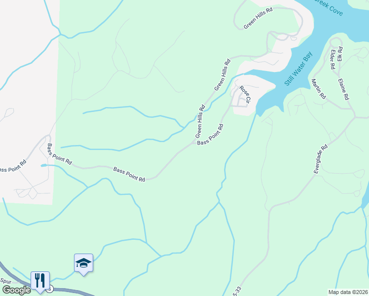 map of restaurants, bars, coffee shops, grocery stores, and more near 33652 Bass Point Road in Gravois Mills