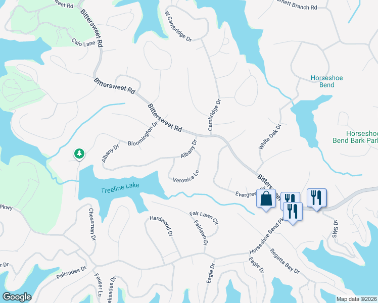map of restaurants, bars, coffee shops, grocery stores, and more near Albany Terrace in Lake Ozark