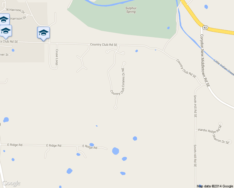 map of restaurants, bars, coffee shops, grocery stores, and more near 660 Country Club Estates Drive Northeast in Corydon