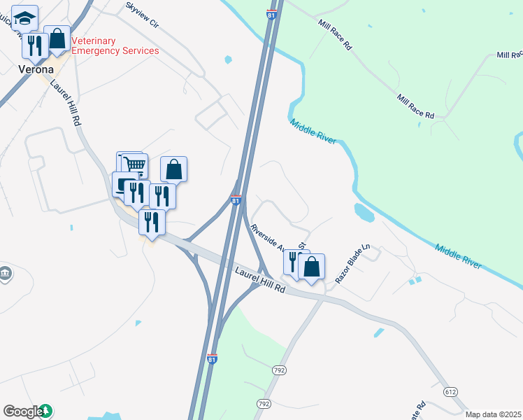 map of restaurants, bars, coffee shops, grocery stores, and more near 92 Maple Drive in Verona