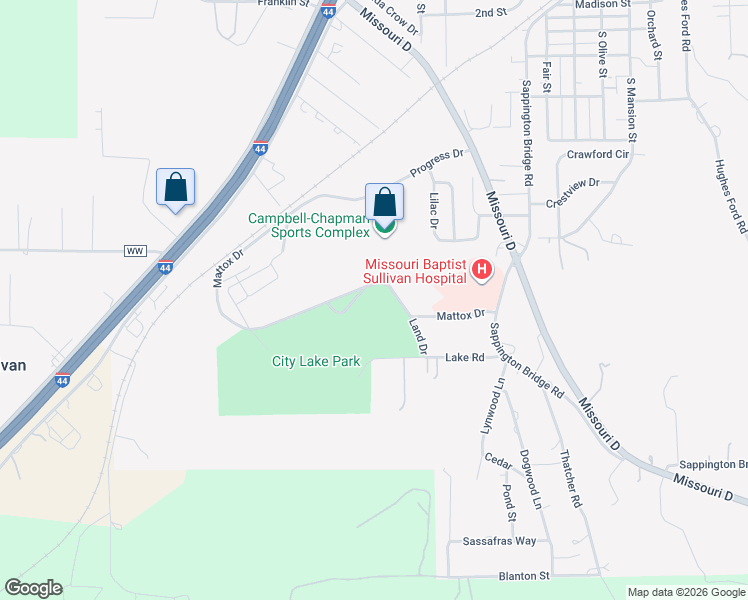 map of restaurants, bars, coffee shops, grocery stores, and more near 999 Mattox Drive in Sullivan