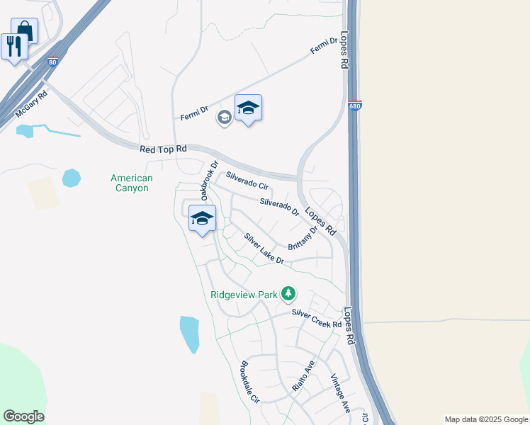 map of restaurants, bars, coffee shops, grocery stores, and more near 620 Kingswood Court in Fairfield