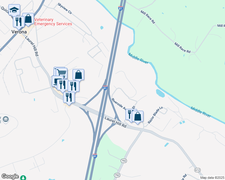 map of restaurants, bars, coffee shops, grocery stores, and more near 93 Maple Drive in Verona