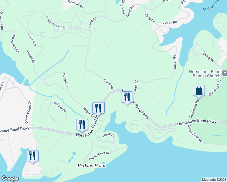 map of restaurants, bars, coffee shops, grocery stores, and more near 100 Carol Road in Lake Ozark