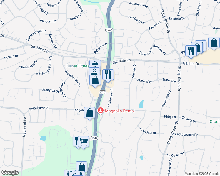 map of restaurants, bars, coffee shops, grocery stores, and more near 8600 Ambrosse Lane in Louisville