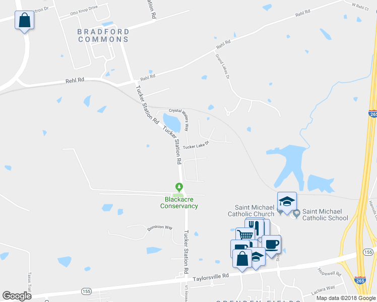 map of restaurants, bars, coffee shops, grocery stores, and more near 13204 Tucker Lake Drive in Louisville