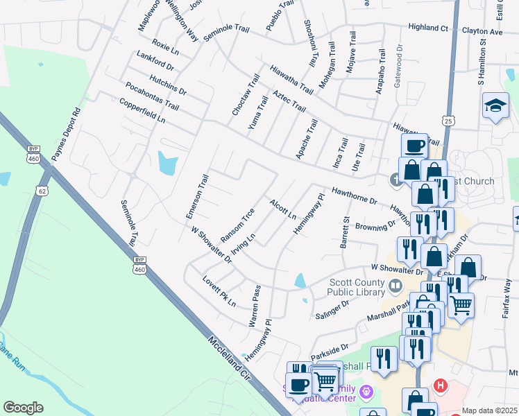 map of restaurants, bars, coffee shops, grocery stores, and more near 221 Ransom Trace in Georgetown