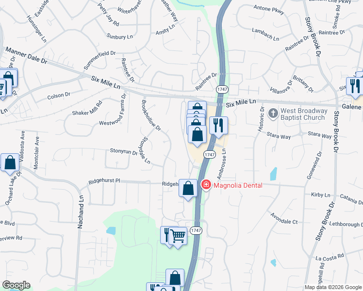 map of restaurants, bars, coffee shops, grocery stores, and more near 3614 Hurstbourne Ridge Boulevard in Louisville