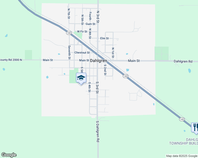 map of restaurants, bars, coffee shops, grocery stores, and more near 305 South 3rd Street in Dahlgren