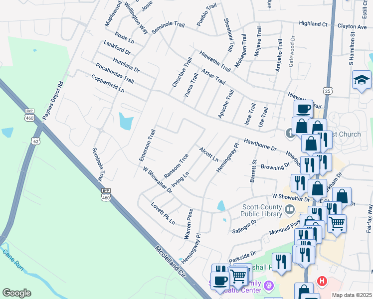 map of restaurants, bars, coffee shops, grocery stores, and more near 221 Ransom Trace in Georgetown