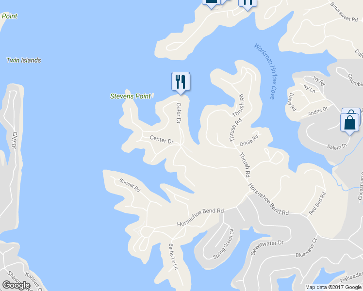 map of restaurants, bars, coffee shops, grocery stores, and more near 56 Eagles Nest Drive in Lake Ozark