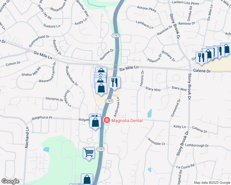 map of restaurants, bars, coffee shops, grocery stores, and more near 8600 Ambrosse Lane in Louisville