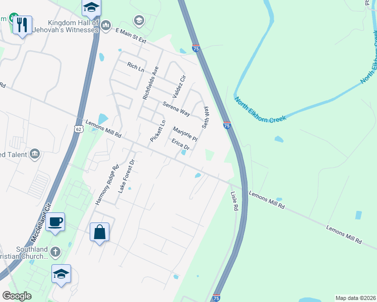 map of restaurants, bars, coffee shops, grocery stores, and more near 169 Seth Way in Georgetown