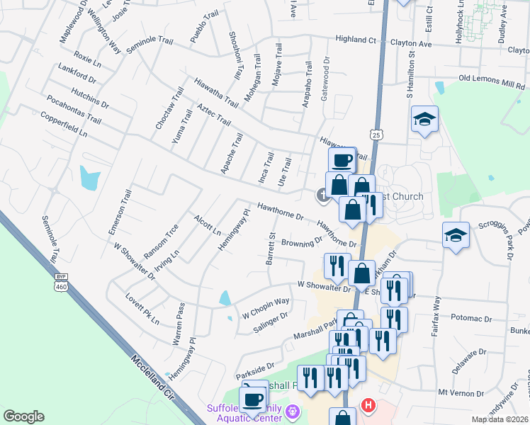 map of restaurants, bars, coffee shops, grocery stores, and more near 102 Barrett Street in Georgetown