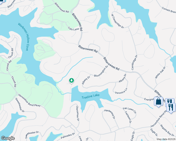 map of restaurants, bars, coffee shops, grocery stores, and more near Bloomington Drive in Lake Ozark