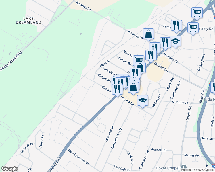 map of restaurants, bars, coffee shops, grocery stores, and more near 3409 Shanks Lane in Louisville