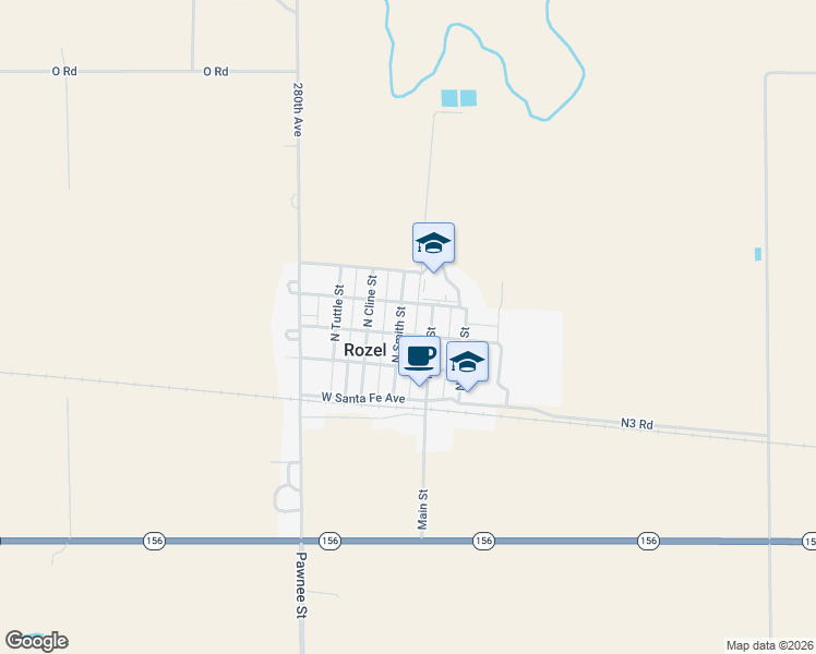 map of restaurants, bars, coffee shops, grocery stores, and more near 200-298 North Smith Street in Rozel