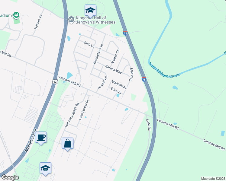 map of restaurants, bars, coffee shops, grocery stores, and more near 101 Billy Vance Drive in Georgetown