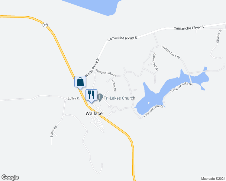 map of restaurants, bars, coffee shops, grocery stores, and more near 48 Willet Court in Wallace