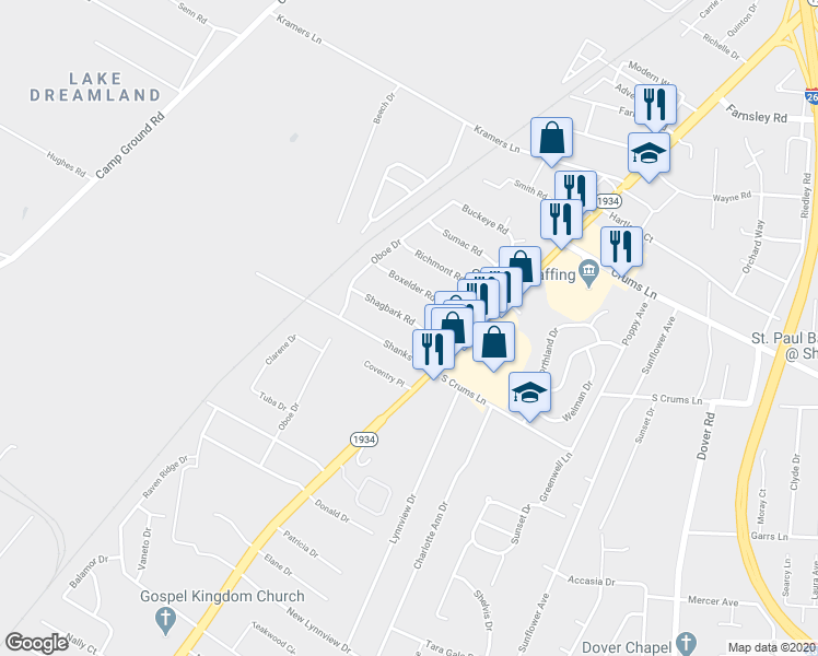 map of restaurants, bars, coffee shops, grocery stores, and more near 3401 Shanks Lane in Louisville