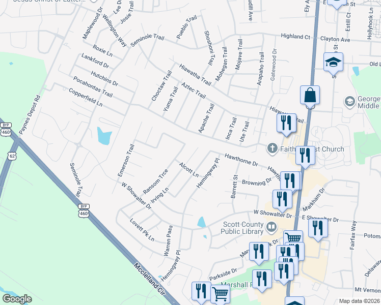 map of restaurants, bars, coffee shops, grocery stores, and more near 237 Ransom Trace in Georgetown