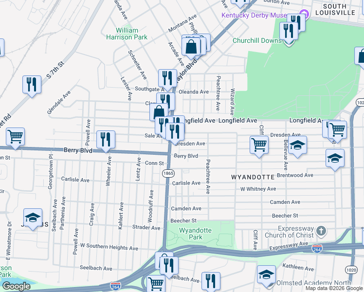 map of restaurants, bars, coffee shops, grocery stores, and more near 1224 Sale Avenue in Louisville