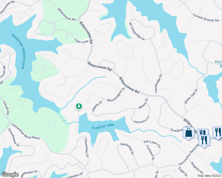 map of restaurants, bars, coffee shops, grocery stores, and more near 100-198 Glendale Ct in Village of Four Seasons