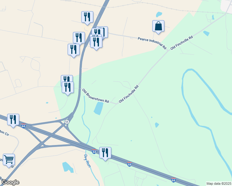 map of restaurants, bars, coffee shops, grocery stores, and more near 50 Old Brunerstown Road in Shelbyville