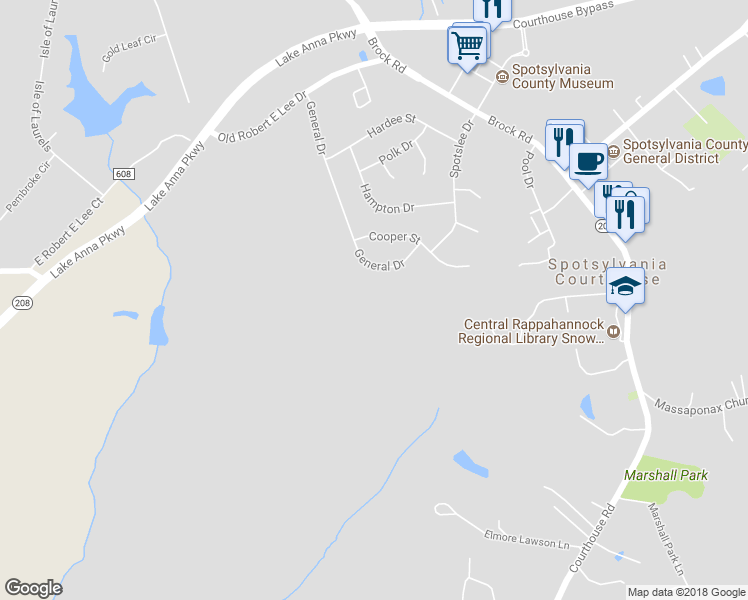 map of restaurants, bars, coffee shops, grocery stores, and more near 502 General Drive in Spotsylvania