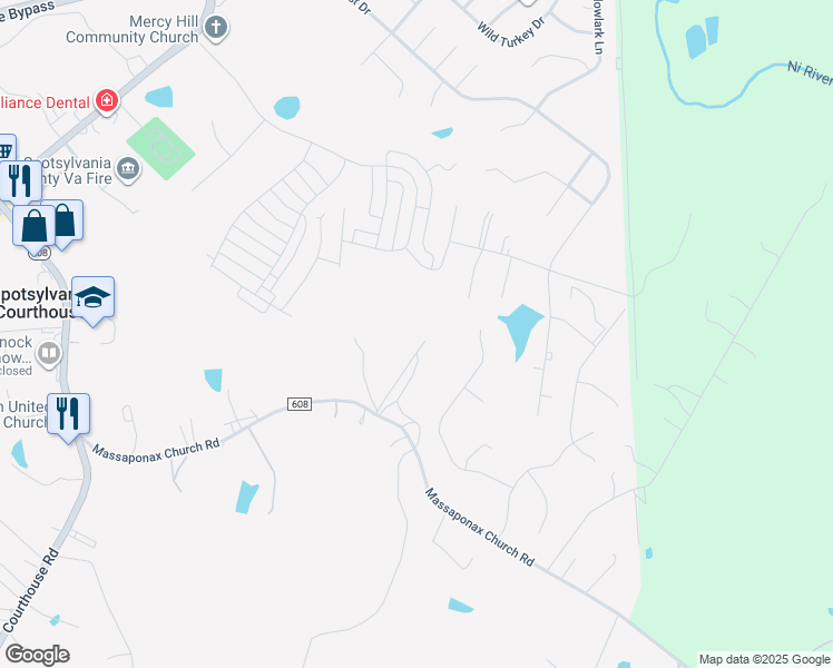map of restaurants, bars, coffee shops, grocery stores, and more near 6911 Massaponax Church Road in Spotsylvania Courthouse