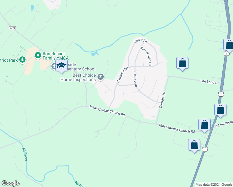 map of restaurants, bars, coffee shops, grocery stores, and more near 5506 South Branch Road in Fredericksburg