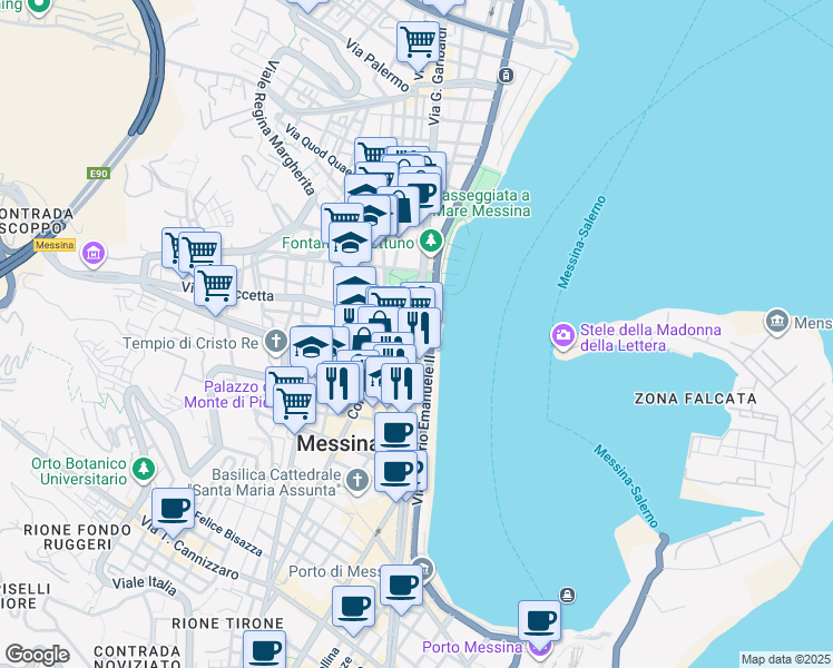 map of restaurants, bars, coffee shops, grocery stores, and more near 10 Via San Paolo dei Disciplinanti in Messina