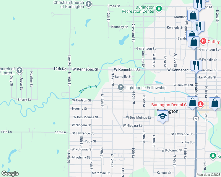map of restaurants, bars, coffee shops, grocery stores, and more near in Burlington