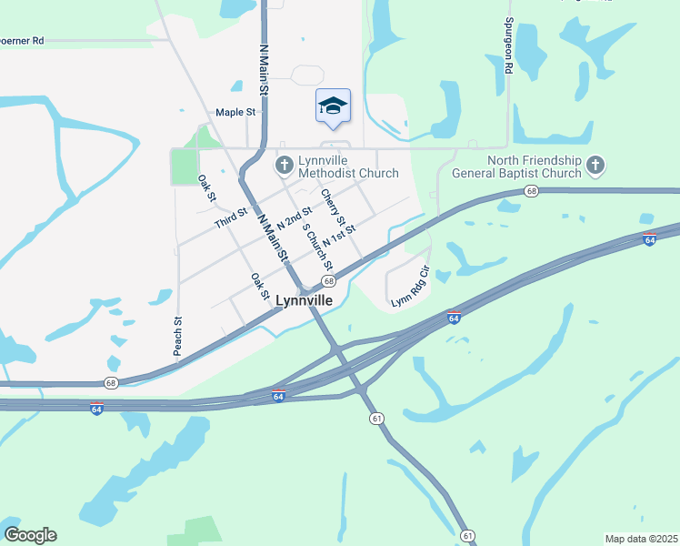 map of restaurants, bars, coffee shops, grocery stores, and more near 100 South Church Street in Lynnville