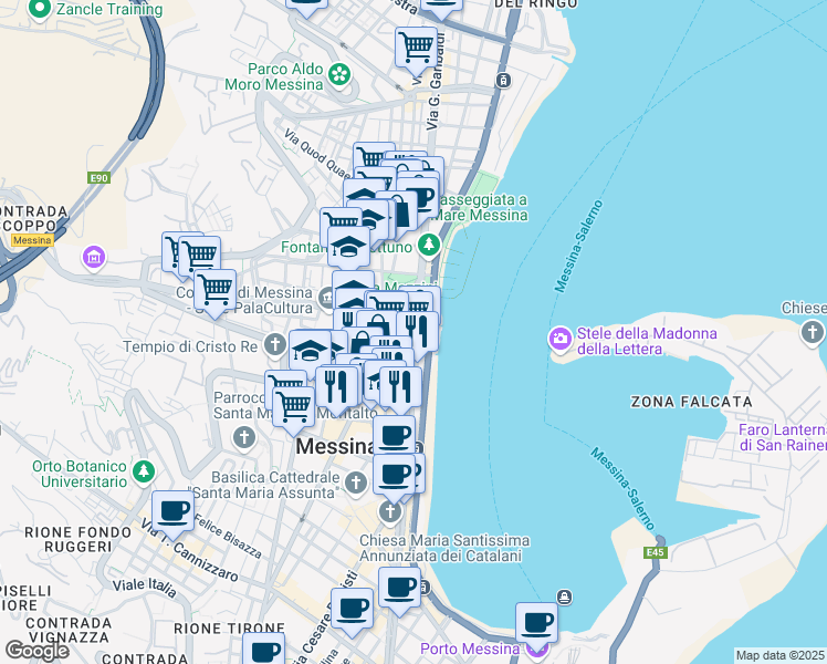 map of restaurants, bars, coffee shops, grocery stores, and more near 10 Via San Paolo dei Disciplinanti in Messina