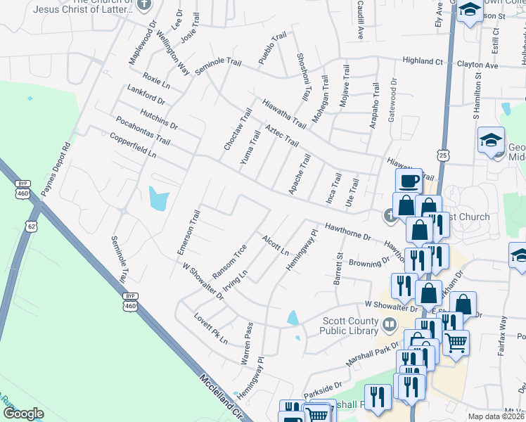 map of restaurants, bars, coffee shops, grocery stores, and more near 237 Ransom Trace in Georgetown