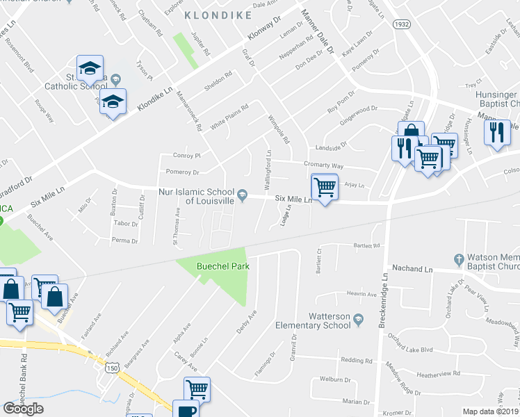 map of restaurants, bars, coffee shops, grocery stores, and more near 4200 Wallingford Lane in Louisville