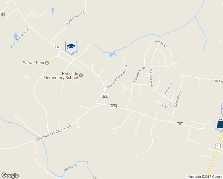 map of restaurants, bars, coffee shops, grocery stores, and more near 5527 Smith Station Road in Fredericksburg