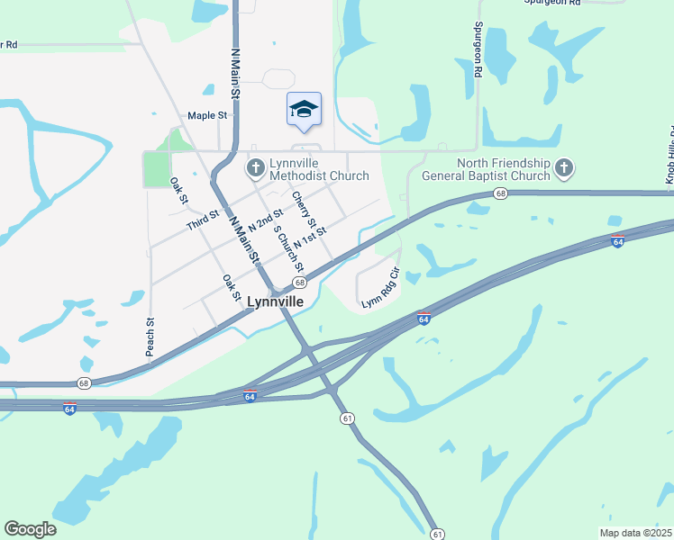 map of restaurants, bars, coffee shops, grocery stores, and more near 215 Indiana 68 in Lynnville